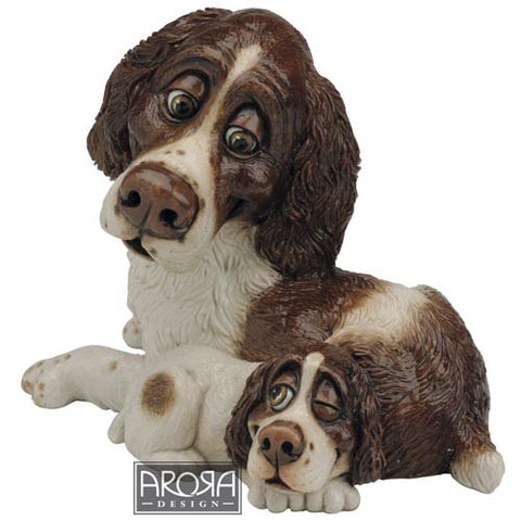 Figura de Piedra Ceramica Maciza Springer Spaniel & Pup