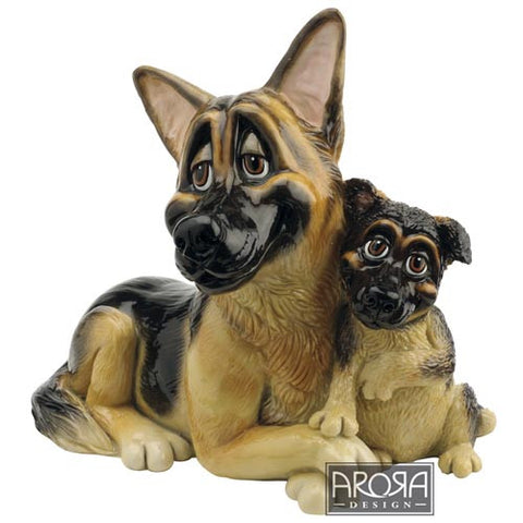 Figura de Piedra Ceramica Maciza Pastor Alemán & Pup